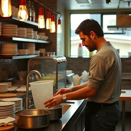 一位男子正在餐廳洗碗