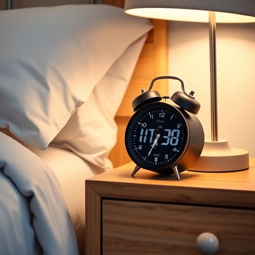 一台智慧鬧鐘放在床頭桌上