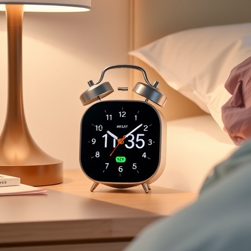 一台智慧鬧鐘放在床頭桌上