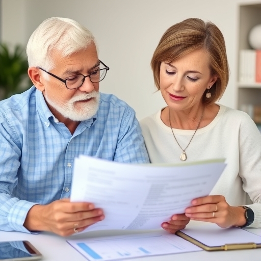 一對老年夫婦正在審查財務報表