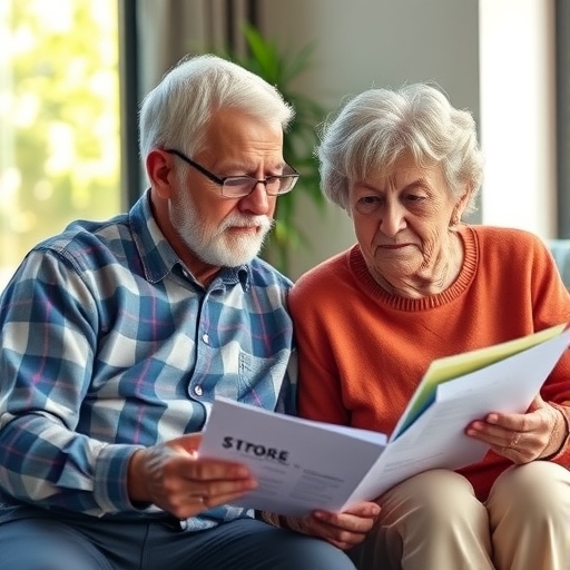 一對老年夫婦正在審查財務報表