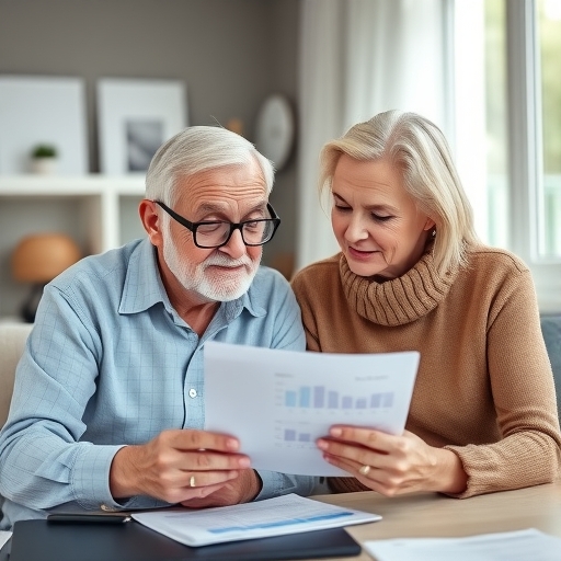 一對老年夫婦正在審查財務報表