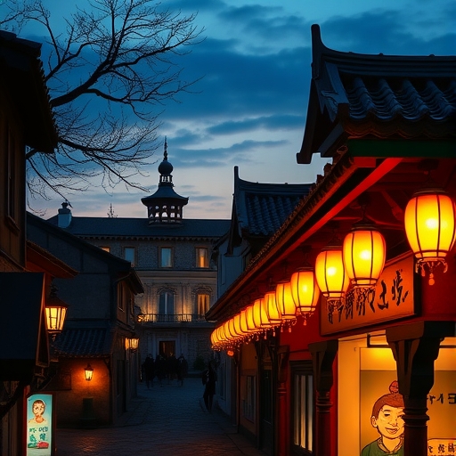 夜晚彩色燈籠裝飾的會安古鎮街道