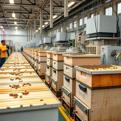 高科技工廠內的蜜蜂蜂巢維護場景