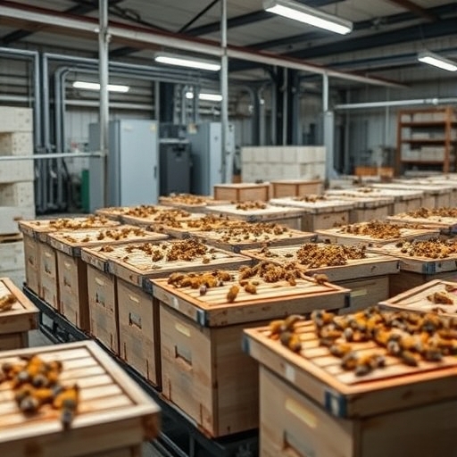 科技工廠內的蜜蜂蜂巢整體景象