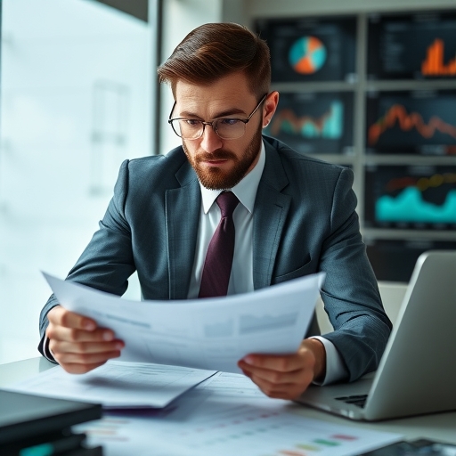 一位男子正在分析財務報告