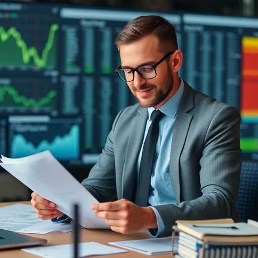 一位男子正在分析財務報告