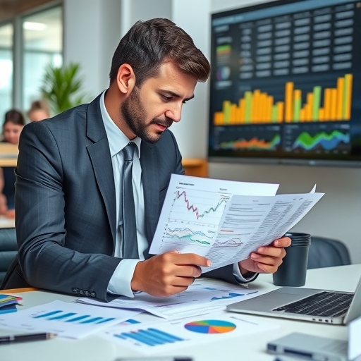 一位男子正在分析財務報告
