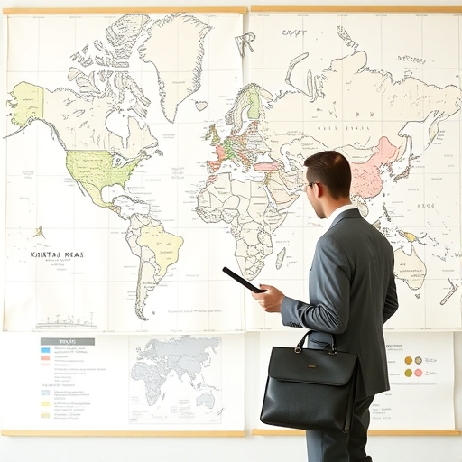 一位男子手持公事包觀看地圖