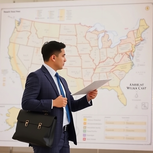 一位男子手持公事包觀看地圖