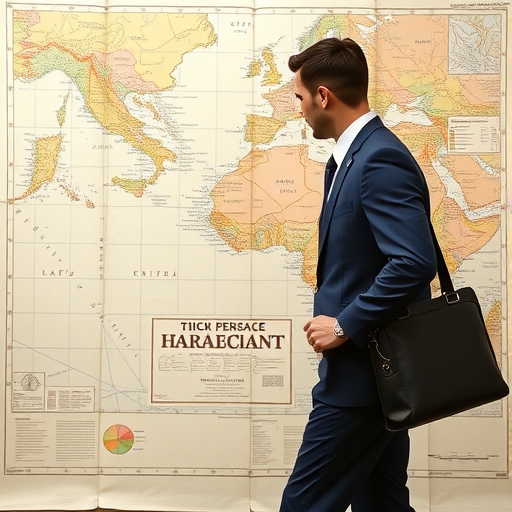 一位男子手持公事包觀看地圖