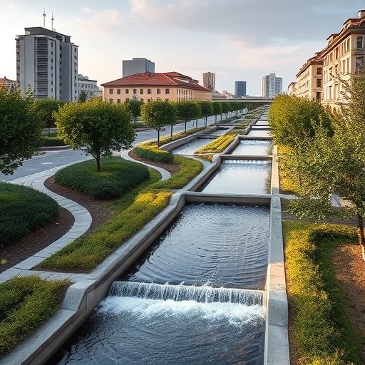 一座具有雨水管理系統的城市景觀