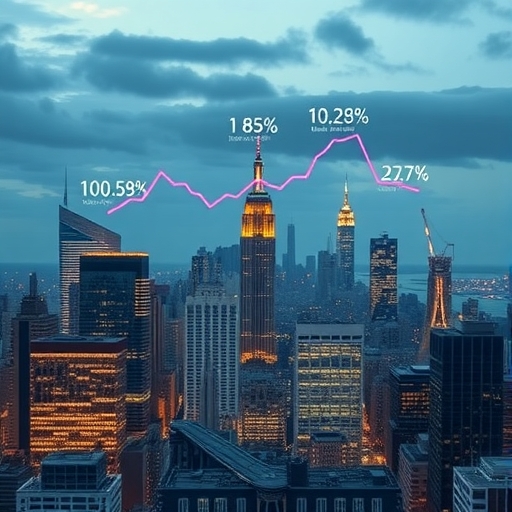 城市天際線配有通膨圖表