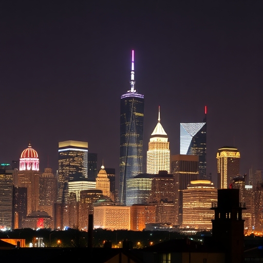 城市天際線配有通膨圖表