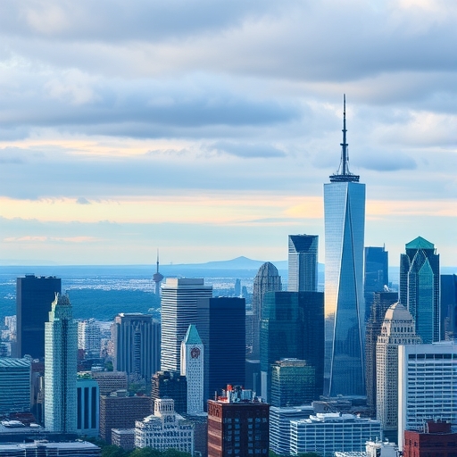 城市天際線配有通膨圖表