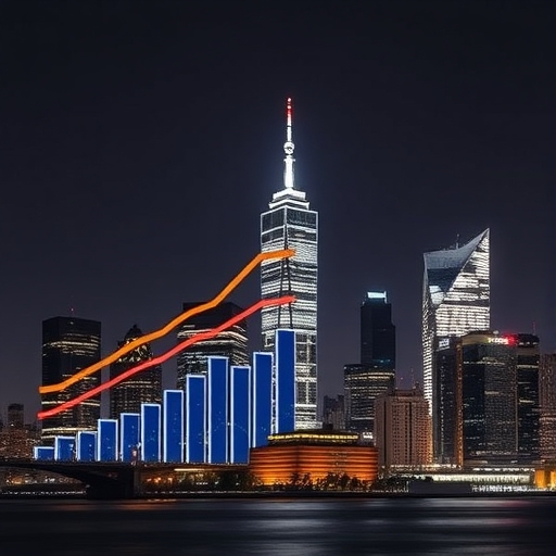 城市天際線配有通膨圖表