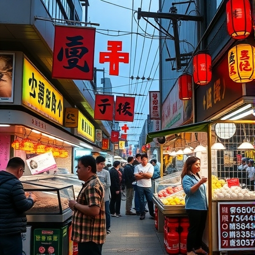 色彩繽紛的台灣街頭美食市場