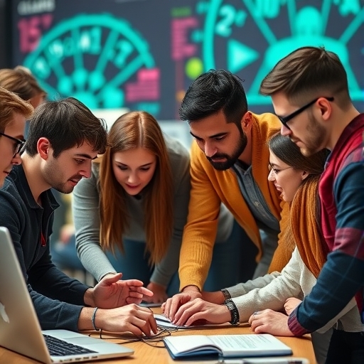 一群多元化的團隊正在合作進行科技項目