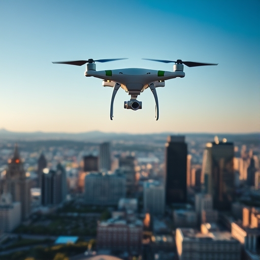 一架無人機在城市景觀上空飛行