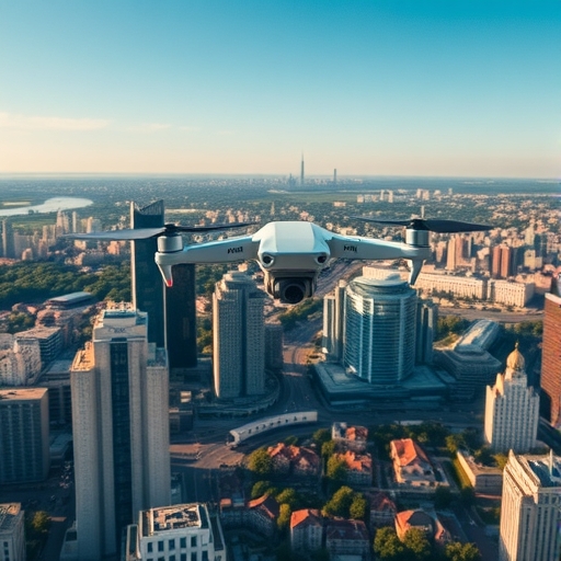 一架無人機在城市景觀上空飛行