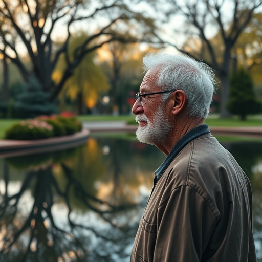 一位老人正在公園沉思