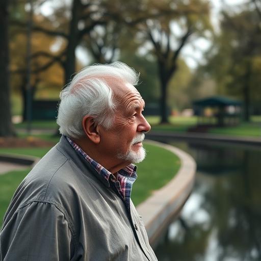 一位老人正在公園沉思
