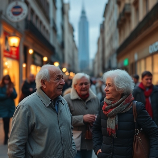 城市中一群高齡者活動