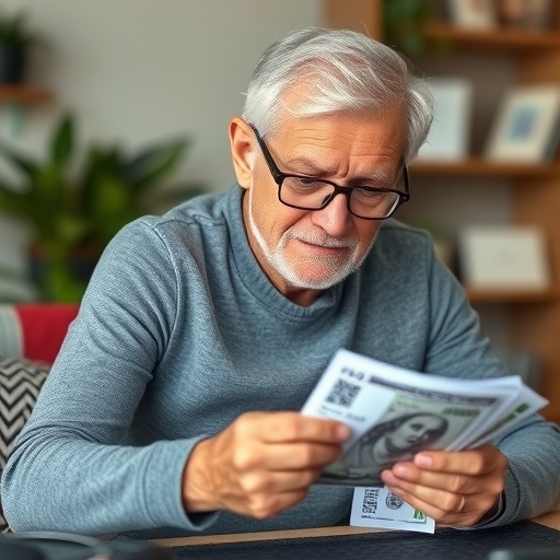 一位老年人在檢視財務狀況