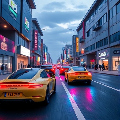 電動車在充滿活力的街道上競速