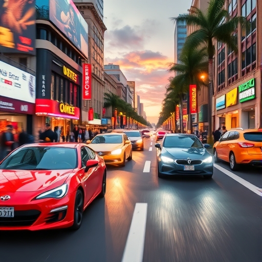 電動車在充滿活力的街道上競速