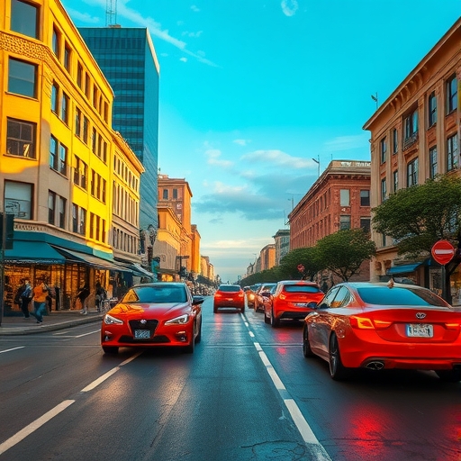 電動車在充滿活力的街道上競速