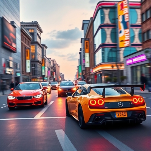 電動車在充滿活力的街道上競速