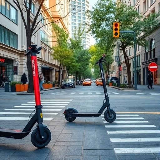 城市街道上的電動滑板車