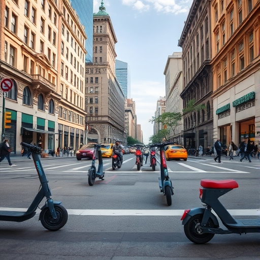 城市街道上的電動滑板車