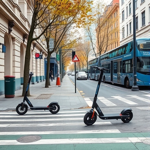城市街道上的電動滑板車