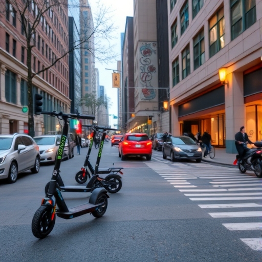 城市街道上的電動滑板車