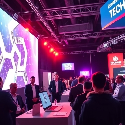 展覽會場內的新創企業展示攤位