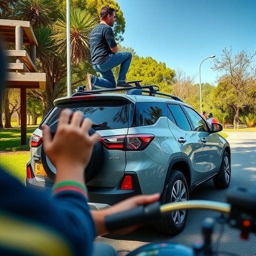 一家人在陽光下駕駛家庭SUV享受旅程