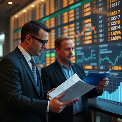 金融分析師正在檢視報告