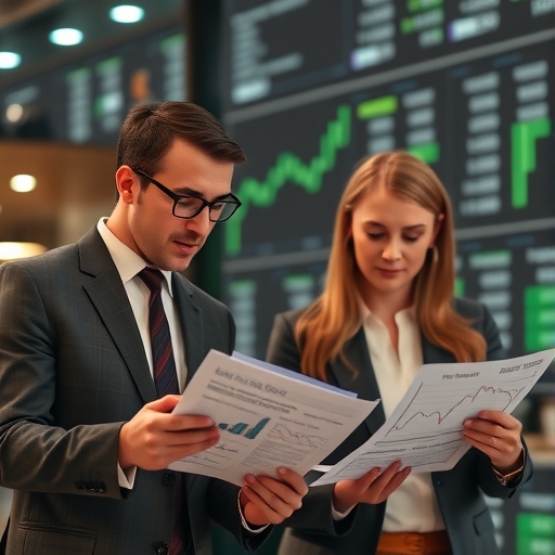 金融分析師正在檢視報告