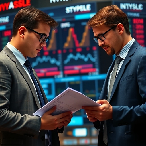 金融分析師正在檢視報告