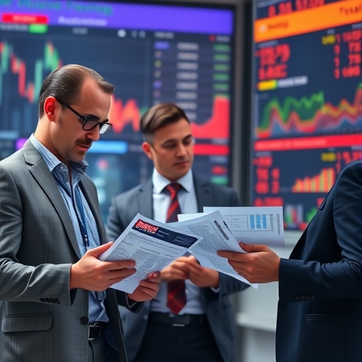 金融分析師正在檢視報告