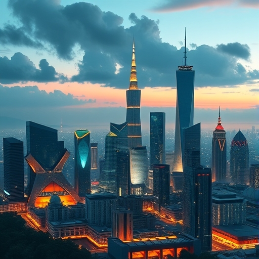 未來感的區塊鏈城市天際線