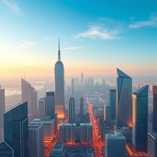 未來感的區塊鏈城市天際線