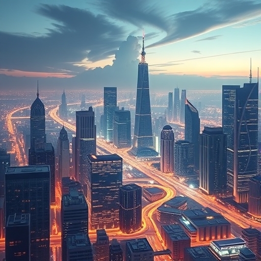 未來感的區塊鏈城市天際線