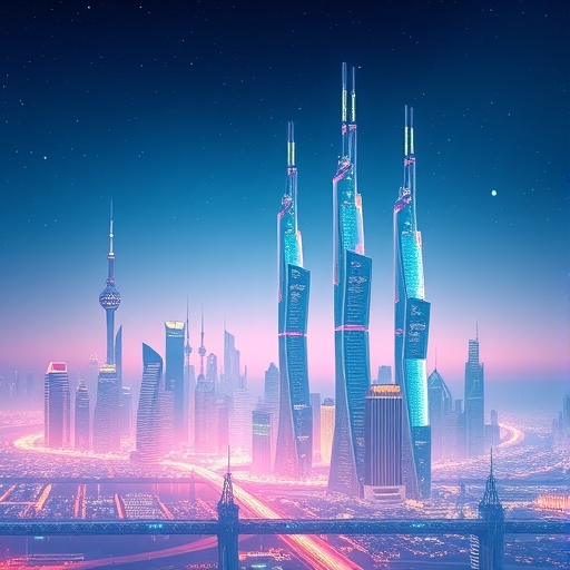 未來感的區塊鏈城市天際線