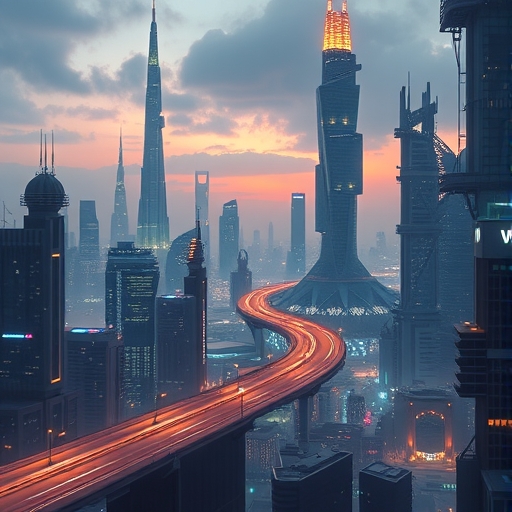 未來城市的景象，充滿人工智慧元素