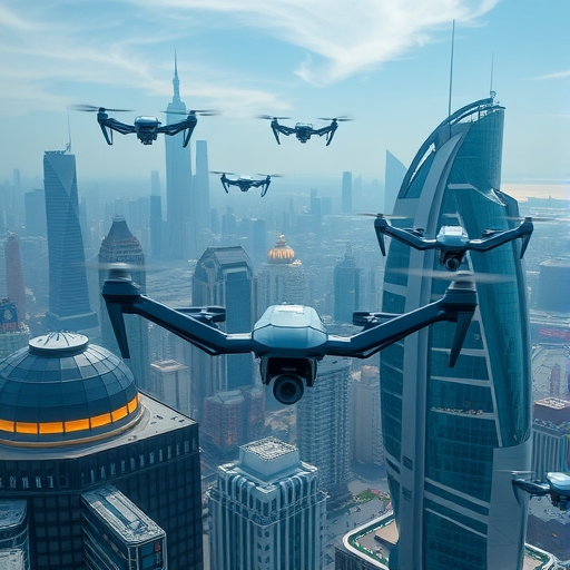 有無人機的未來城市景觀