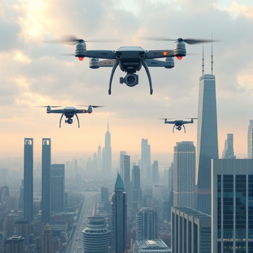 有無人機的未來城市景觀