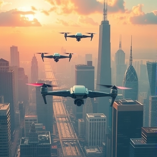 有無人機的未來城市景觀